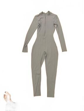 Women's Light Gray Full Body Jumpsuit with Long Sleeves and Front Zipper